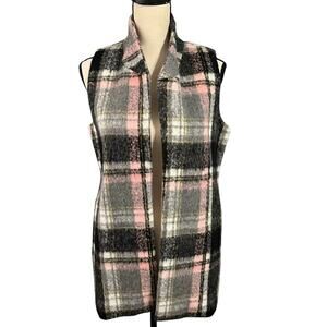 Line & Dot Anthropologie | Women's Wool Blend Plaid Pockets Long Line Vest Sz S